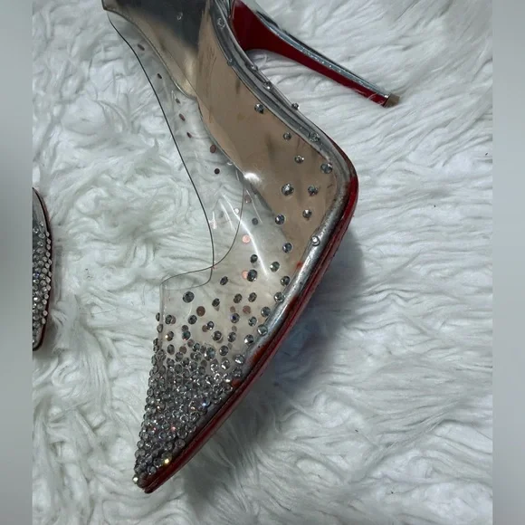 Christian Louboutin Clear and Silver Embellished Heels 100 mm - Picture 5 of 16